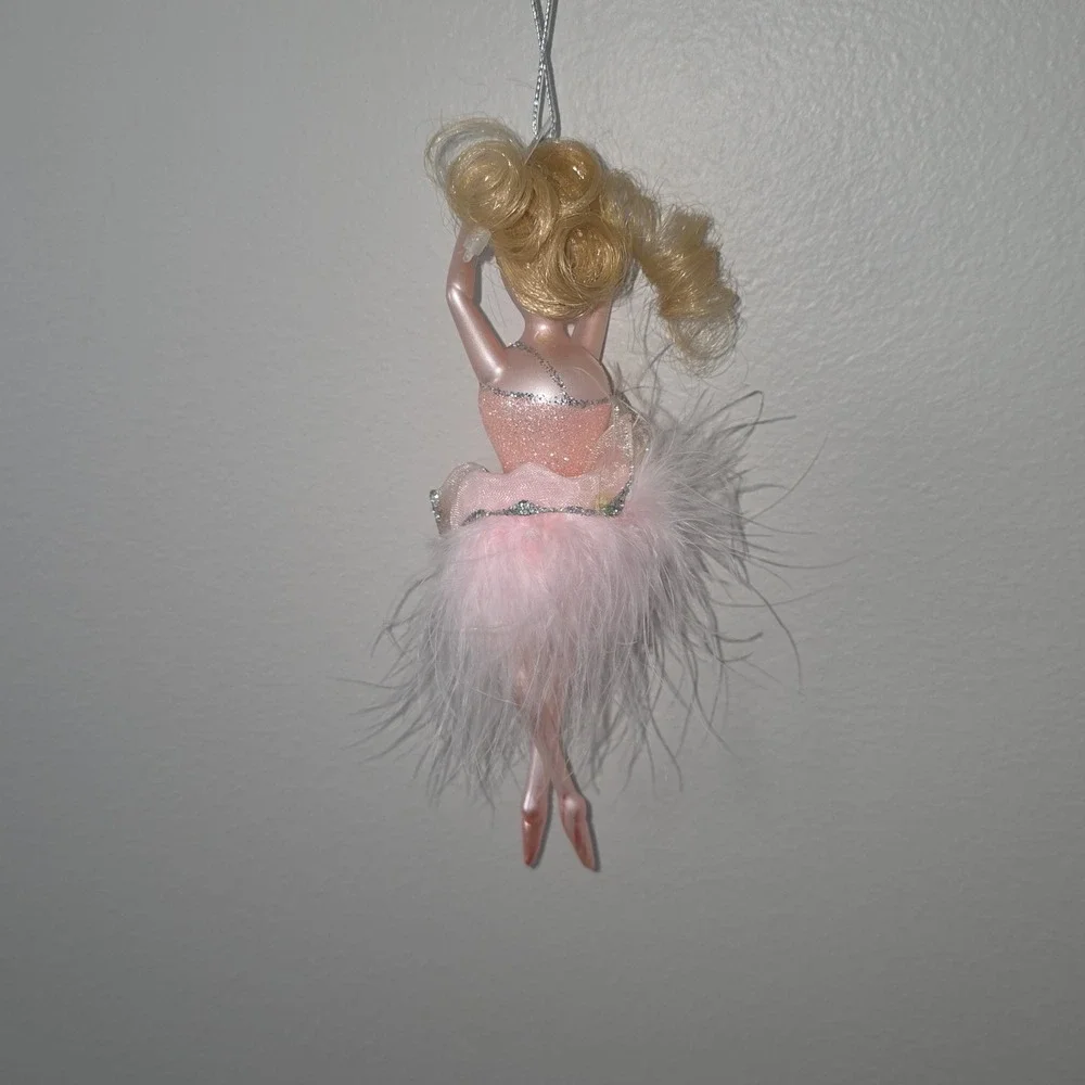 de carlini Glass Ballerina Ornament Feather Dress Tutu Glitter Blonde Dancer